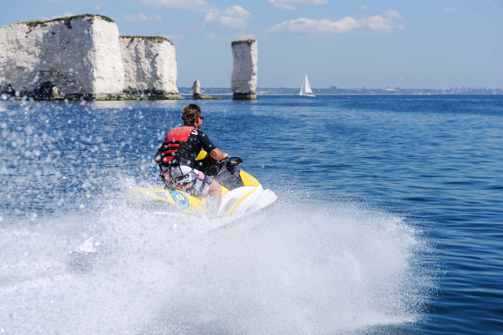 Jetskiing just off of the Poole Coast near Old Harry Rocks