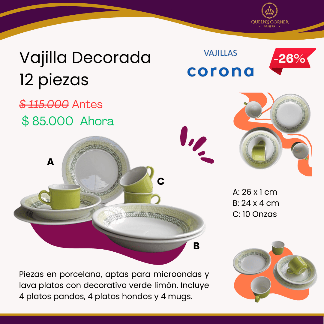 Vajilla 12 piezas Corona