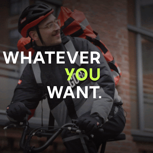 Animated GIF of Gorillas' delivery service with bold text and motion, highlighting speed and urban convenience.