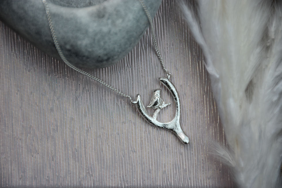Thumbnail: Silver Bird Wishbone Shaped Branch Necklace Pink Mat