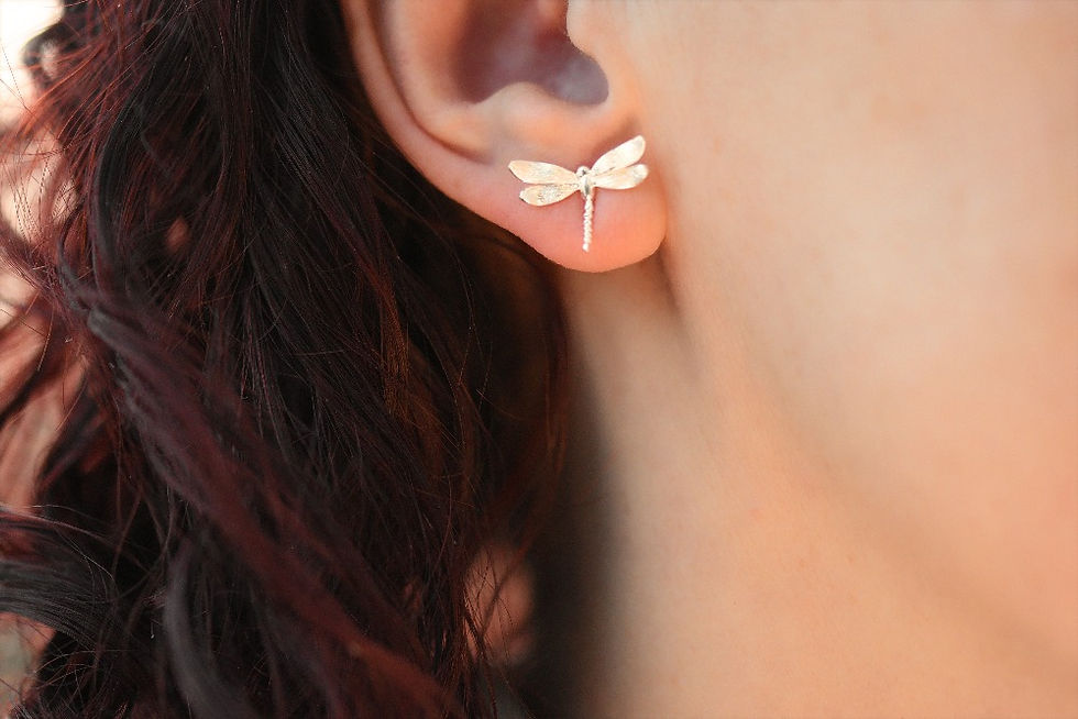 Lady wearings Sterling silver Dragonfly Earrings