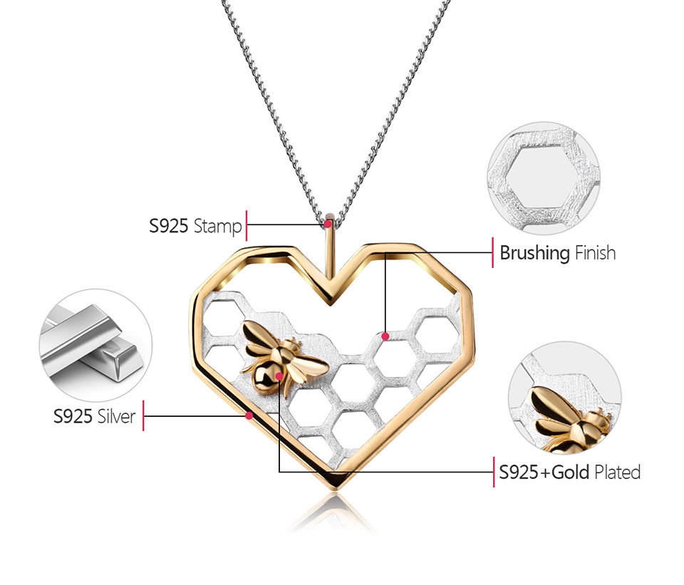 Thumbnail: Precious Metal List Honeycomb Bee Necklace