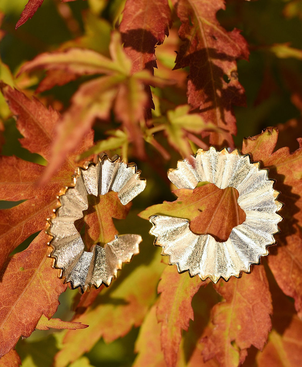 Thumbnail: Silver Half Pencil Shaving Earrings Leaf Background