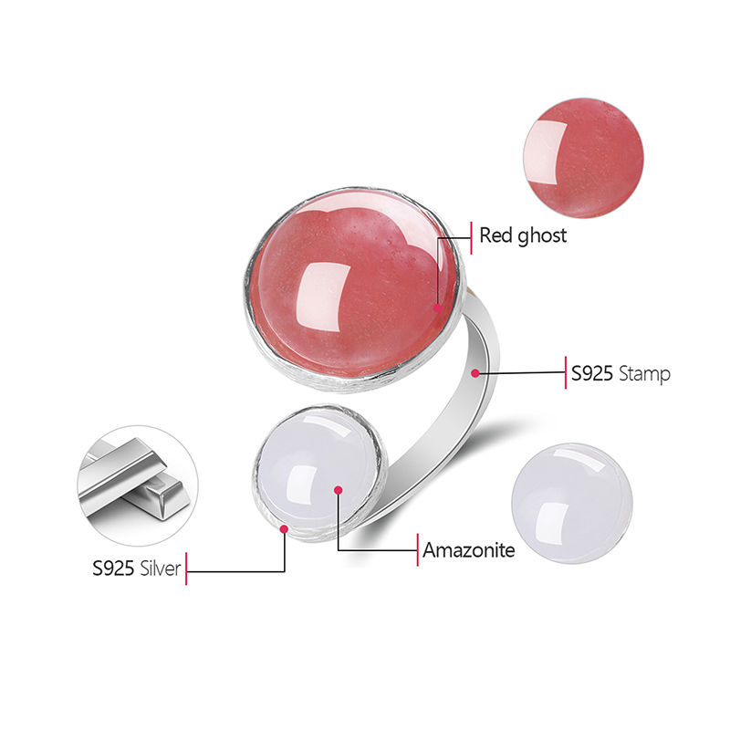 Thumbnail: Red Ghost Ring With White Amazonite Metals Description