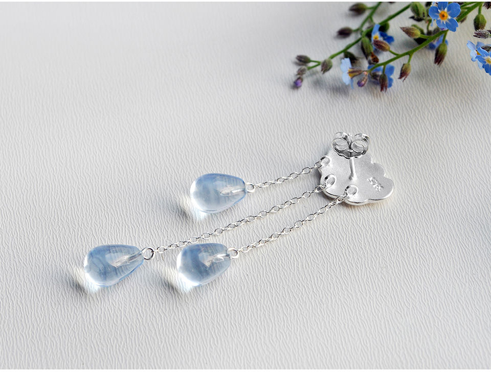 Thumbnail: Back View Silver Cloud Blue Raindrops Earrings