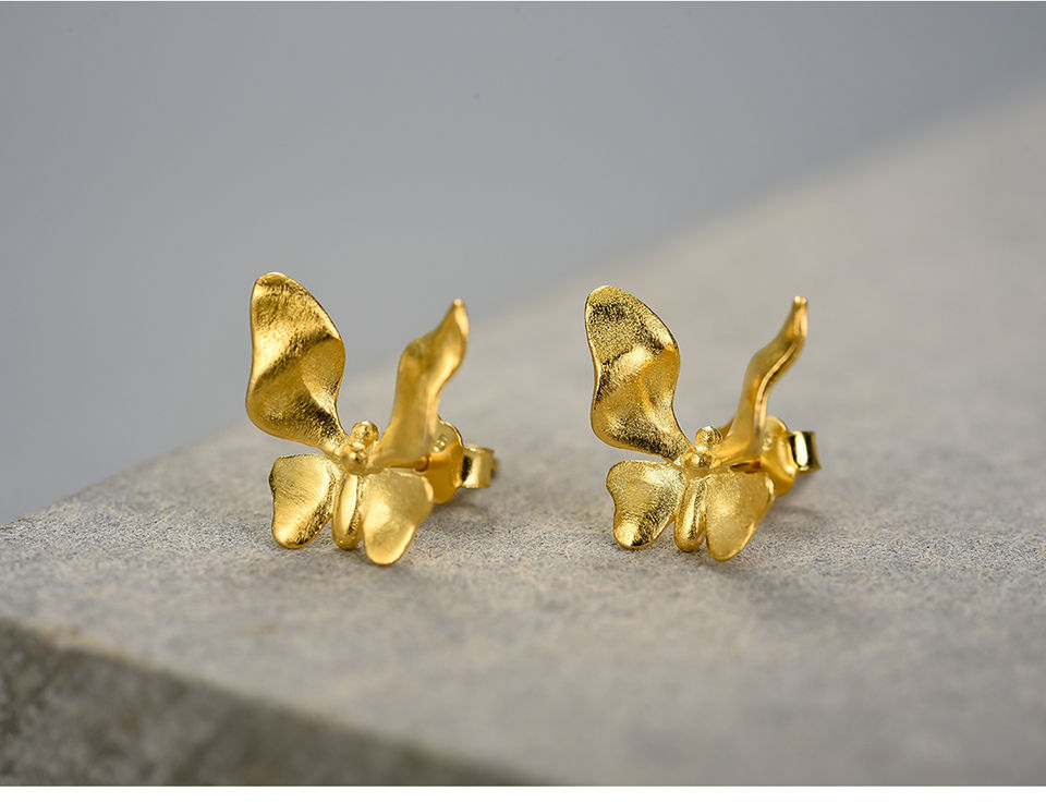 Thumbnail: Gold plated butterfly earrings stone stand