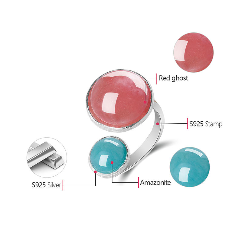 Thumbnail: Red Ghost Ring With green Amazonite Metals Description