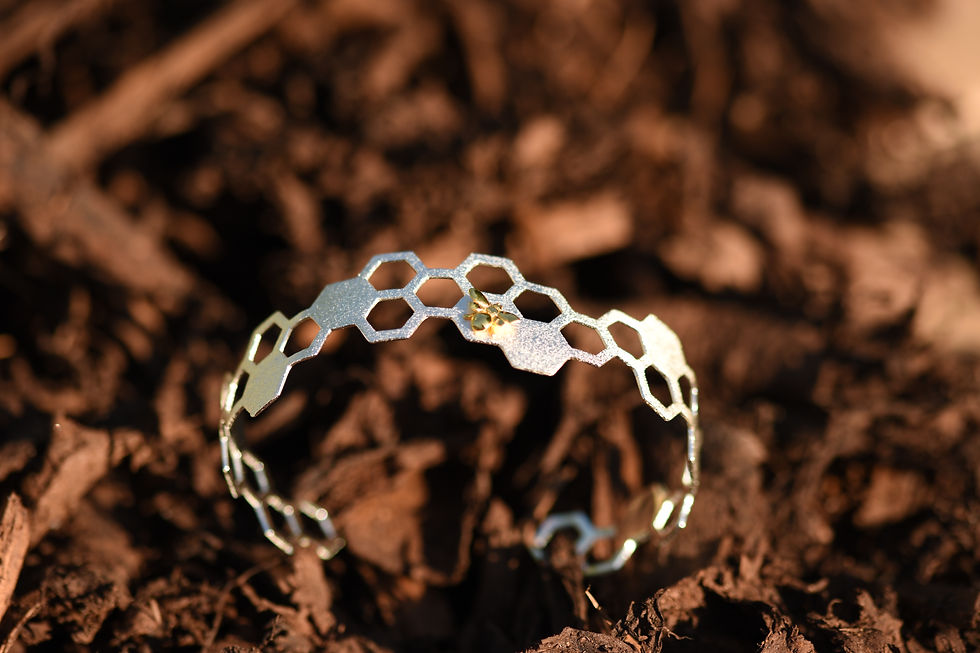 Thumbnail: Honeycomb bee bangle on wood chip