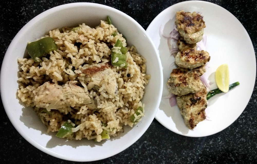 chicken kebab pulao recipe, chicken tikka pulao recipe, traditional indian recipe blog, mint chicken pulao recipe, whiskmixstir indian food blog, sheetal jandial