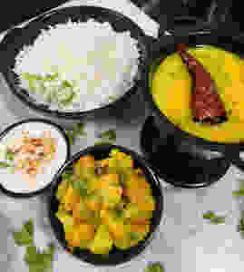 aloo gobi, aloo gobi recipe, tadka moong dal, indian recipe blog, boondi raita, vegan indian meal ideas, traditional indian recipes, whiskmixstir indian food blog, sheetal jandial