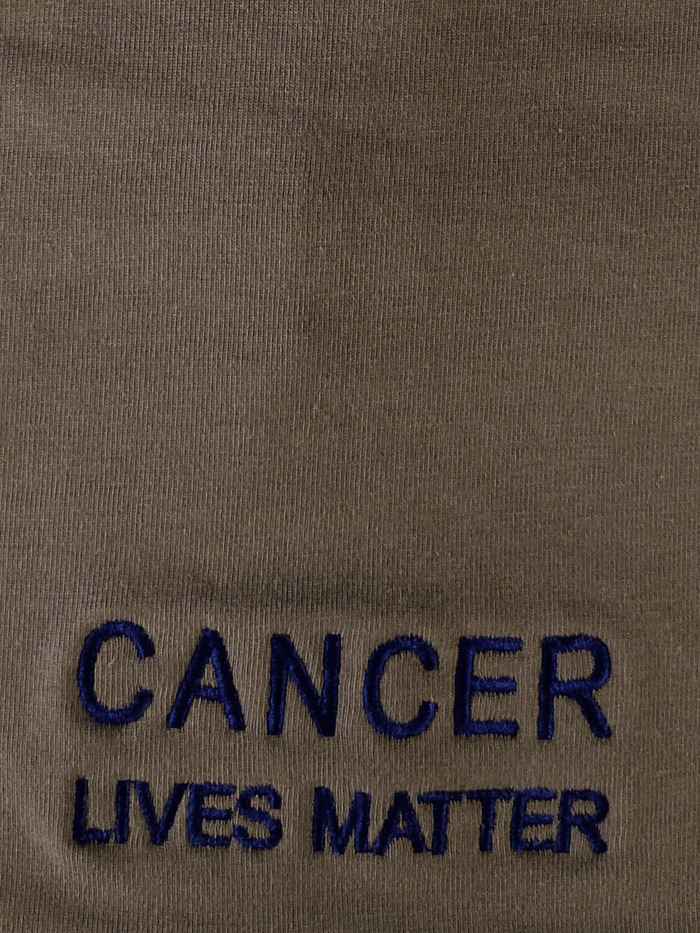 Miniaturbild: Detailansicht: Beanie grau mit Spruch CANCER LIVES MATTER; Chemo Kopfbedeckung für den Sommer
