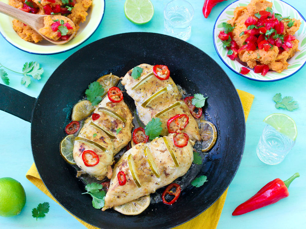 Tequila Hahnchen Mit Limetten Susskartoffel Stampf