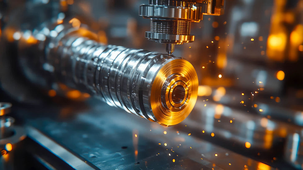 During the intricate machining process, high-precision CNC turning with live tooling is in action.