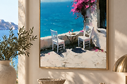 Meet Me by the Sea, oil painting hanging in a warm, sunlit interior
