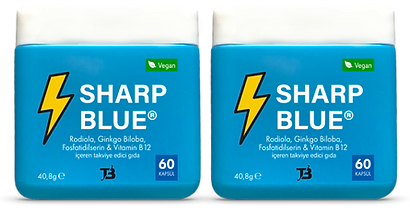 İki Kutu - Sharp Blue 60 Kapsül Rodiola, Ginkgo Biloba, Fosfatidilserin & Vitamin B12 içeren Takviye Edici Gıda