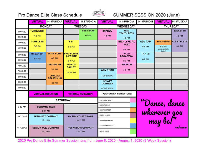 WE'RE BACK In Studio 2020 Summer Classes