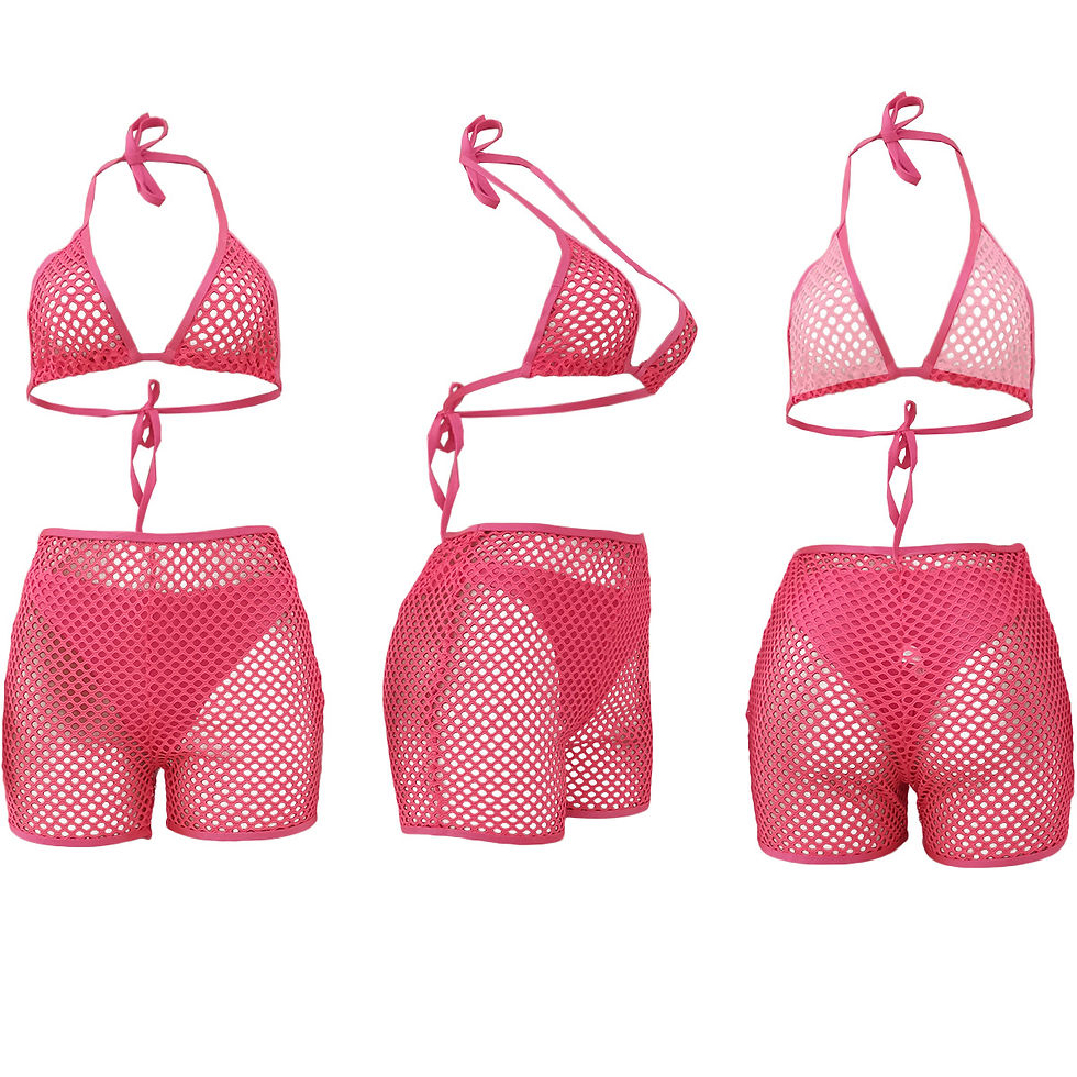 Miniature : Mini Bikini White Bikinis Set Swimsuits Casual Solid Ocean Beach Mesh Swimsuit