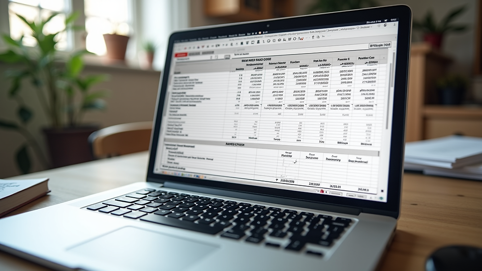 Eye-level view of a home renovation budget spreadsheet on a laptop
