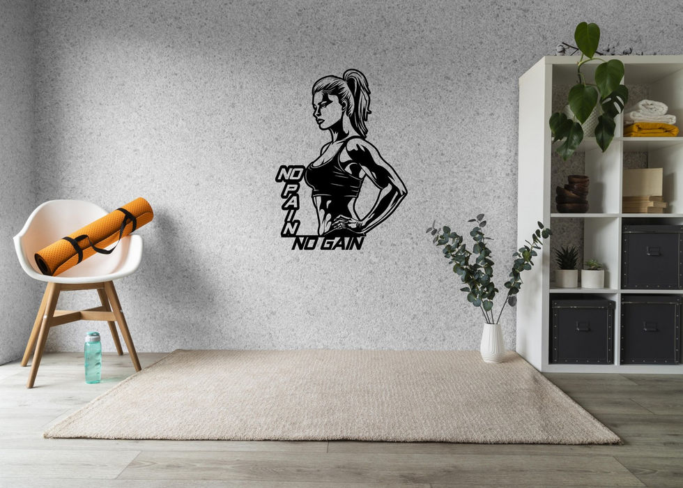No Pain No Gain woman metal wall art set – 5 fitness female silhouettes, black motivational decor