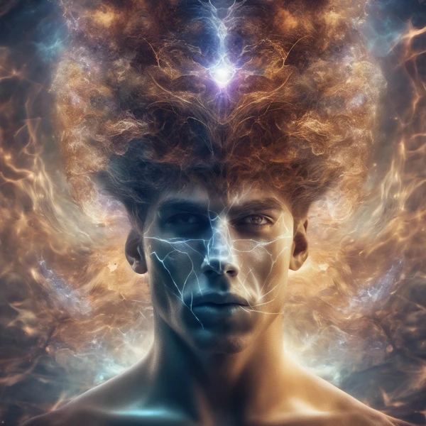 a man with a lightning bolt coming out of his head