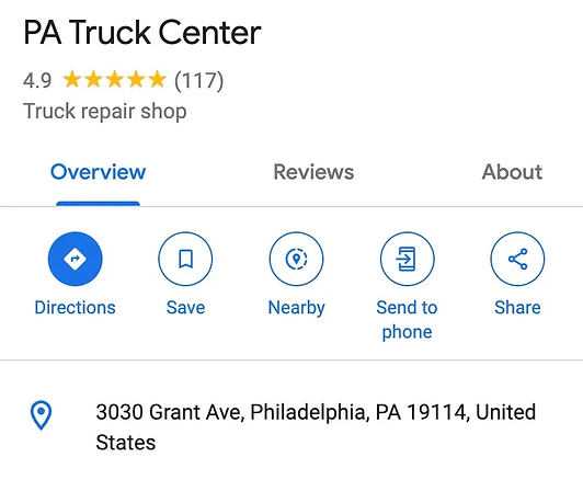 PA Crane Towing Center Google Card Reviews