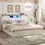 Miniature : Bed Frame King Size with LED Lights and Charging Station, Wooden King Bed with 2