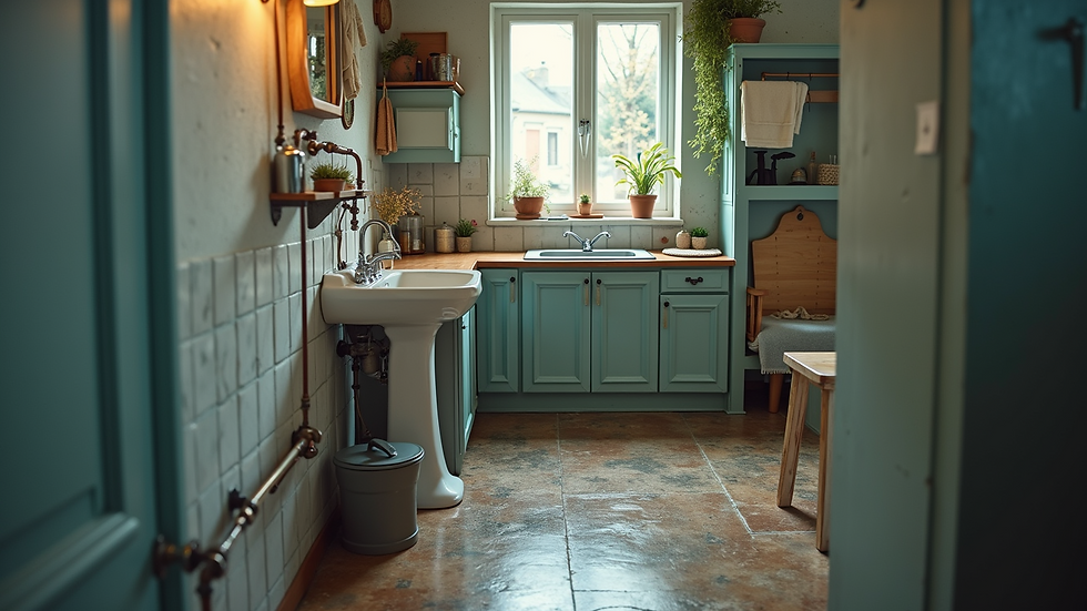 High angle view of a well-maintained plumbing system in a home