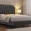 Miniature : Bed Frame, Velvet Upholstered Platform Bed with Curved Headboard, Height-Adjusta