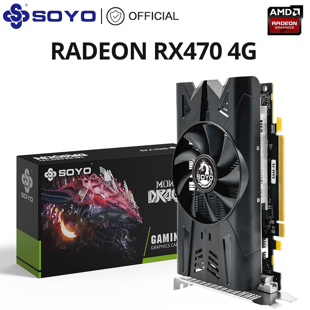 SOYO AMD Radeon RX470 4G Graphics Card GDDR5 Memory 256Bit Gaming Card PCIE3.0x1