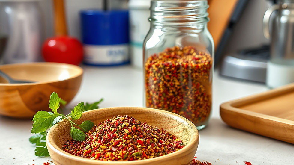 Close-up view of traditional za'atar spice blend in a wooden bowl