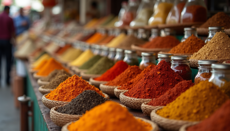 a colorful display of spices at a bazaar
