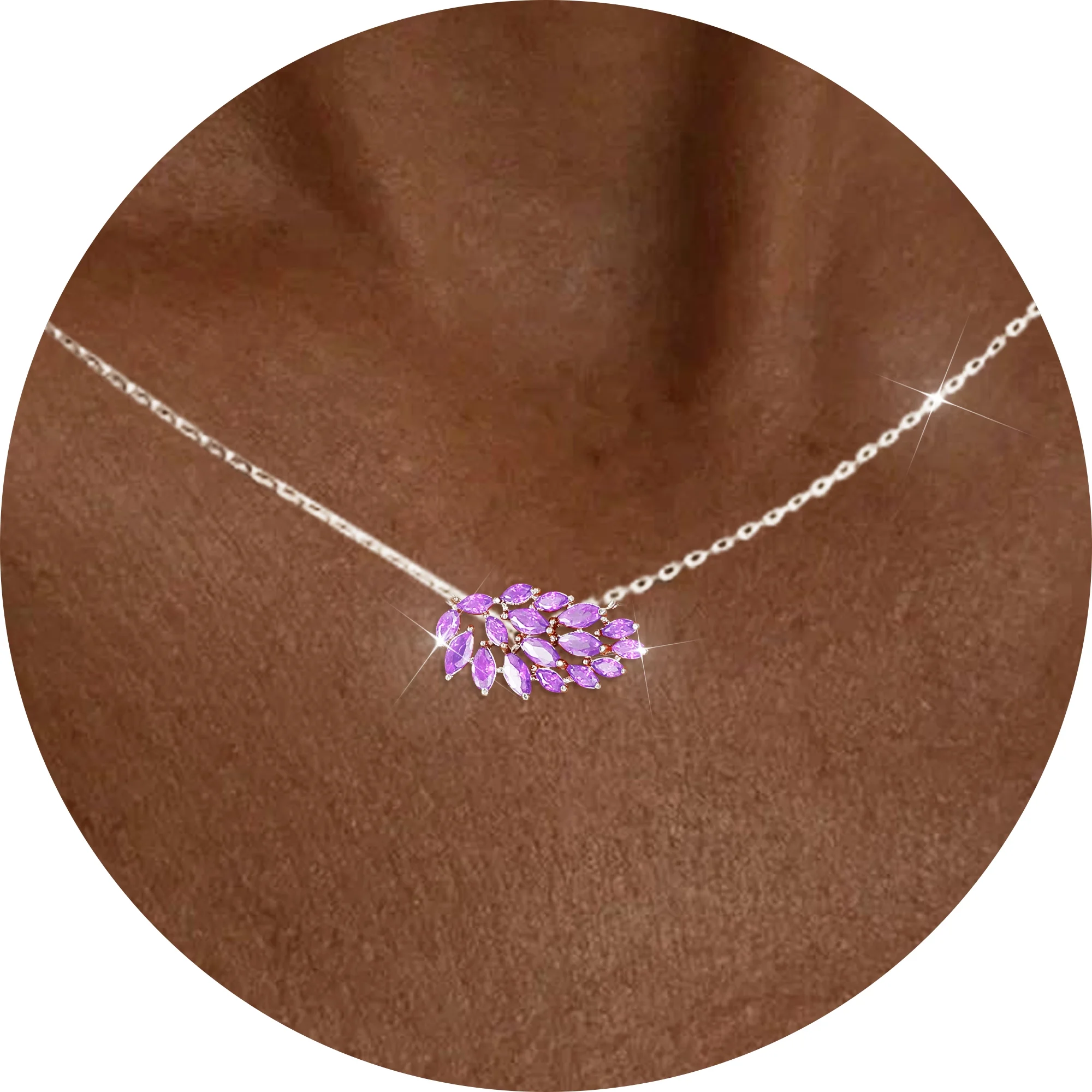 Purple Alexandrite Leaf Necklace – Sterling Silver, White Gold Plated