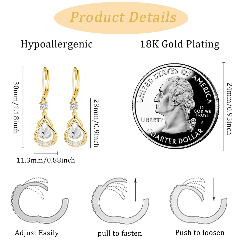 Thumbnail: 18K Gold Plated Drop Earrings for Women Girls April Birthstone Earrings with CZ 