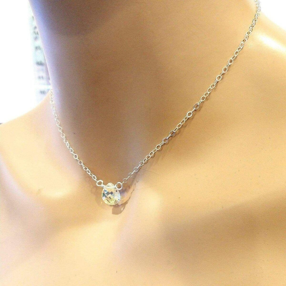 Thumbnail: Sterling Silver Wire Wrapped Crystal Briolette Drop Necklace
