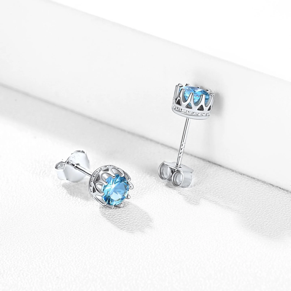 Thumbnail: 925 Sterling Silver Stud Earrings for Women 5Mm round Brilliant Crown Birthstone