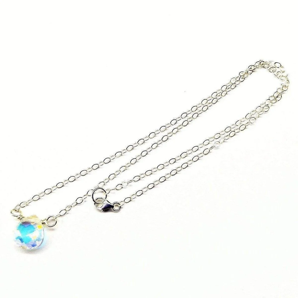 Thumbnail: Sterling Silver Wire Wrapped Crystal Briolette Drop Necklace