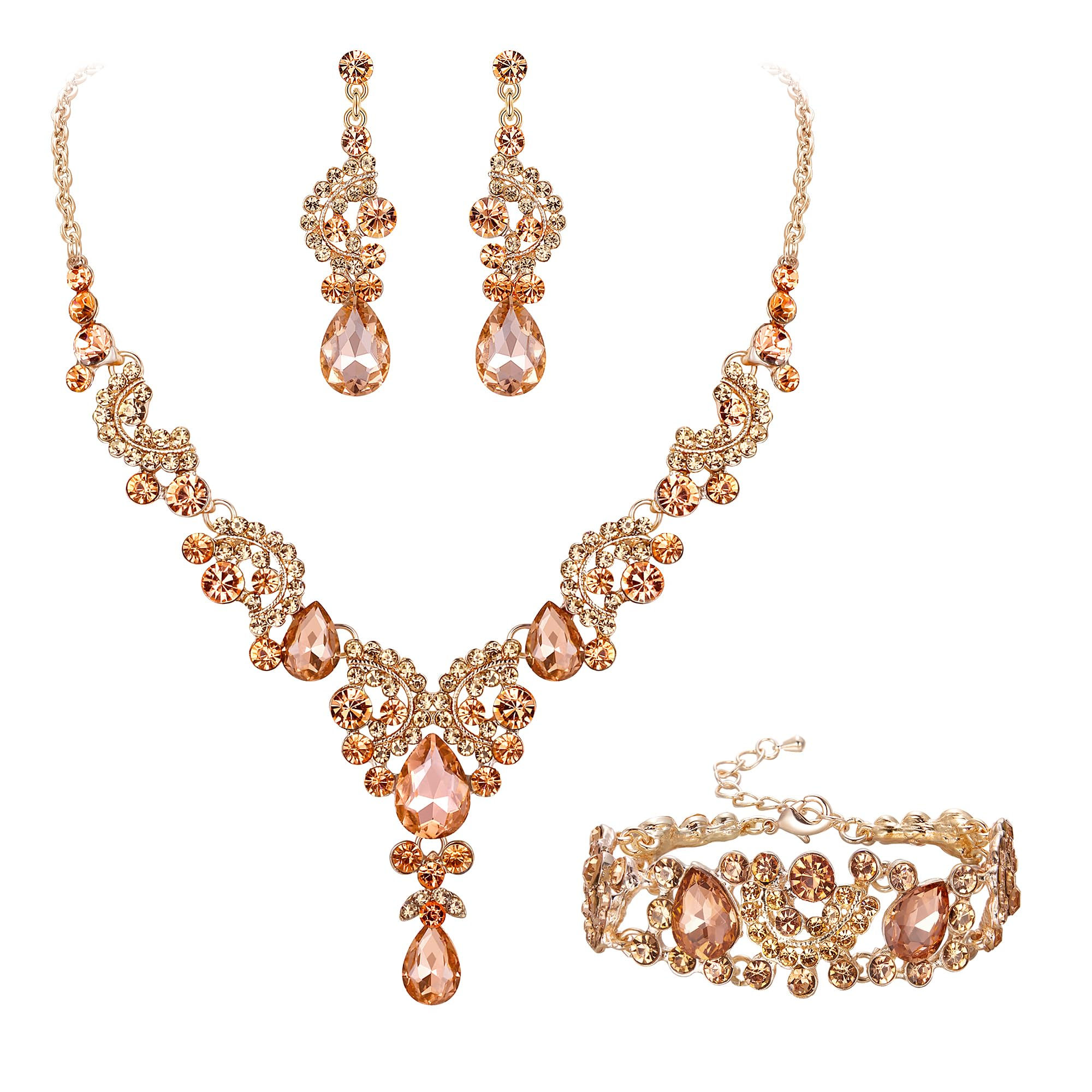 EVER FAITH Wedding Jewerly for Bride Rhinestone Crystal Art Deco Floral Teardrop