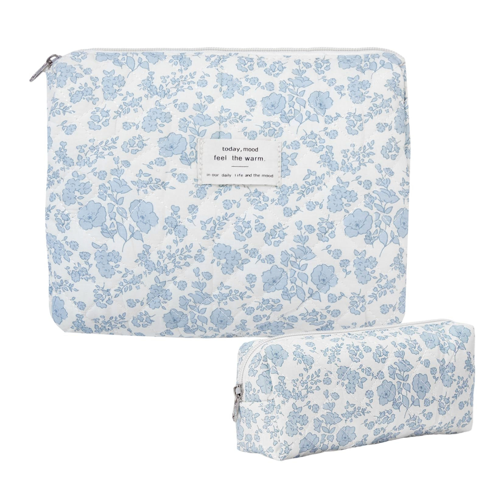 Burskit Makeup Bag Quilted Makeup Bag Cotton Large Travel Makeup Bag Floral Cosm