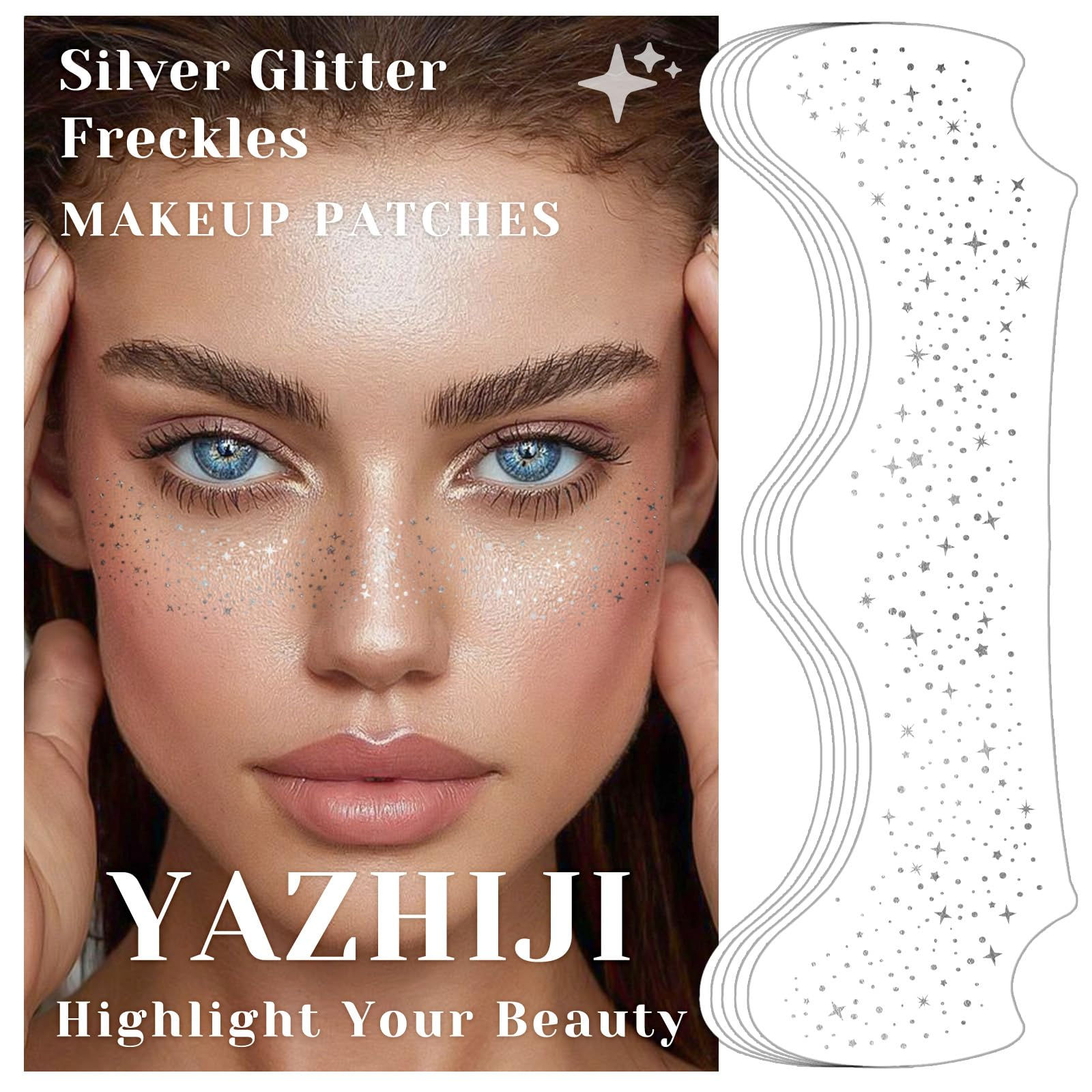 24 Sheets Makeup Patches - Silver- Face Glitter Makeup Speckles Patches Freckles