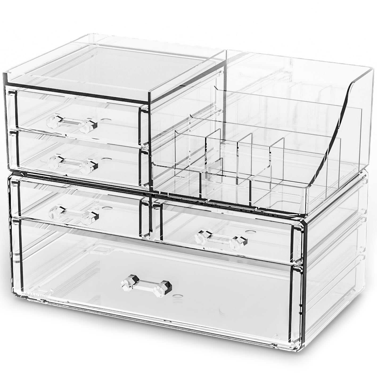 SuoXing 2 Pack Acrylic Make Up Organizers and Storage for CounterStackable 5 Dra