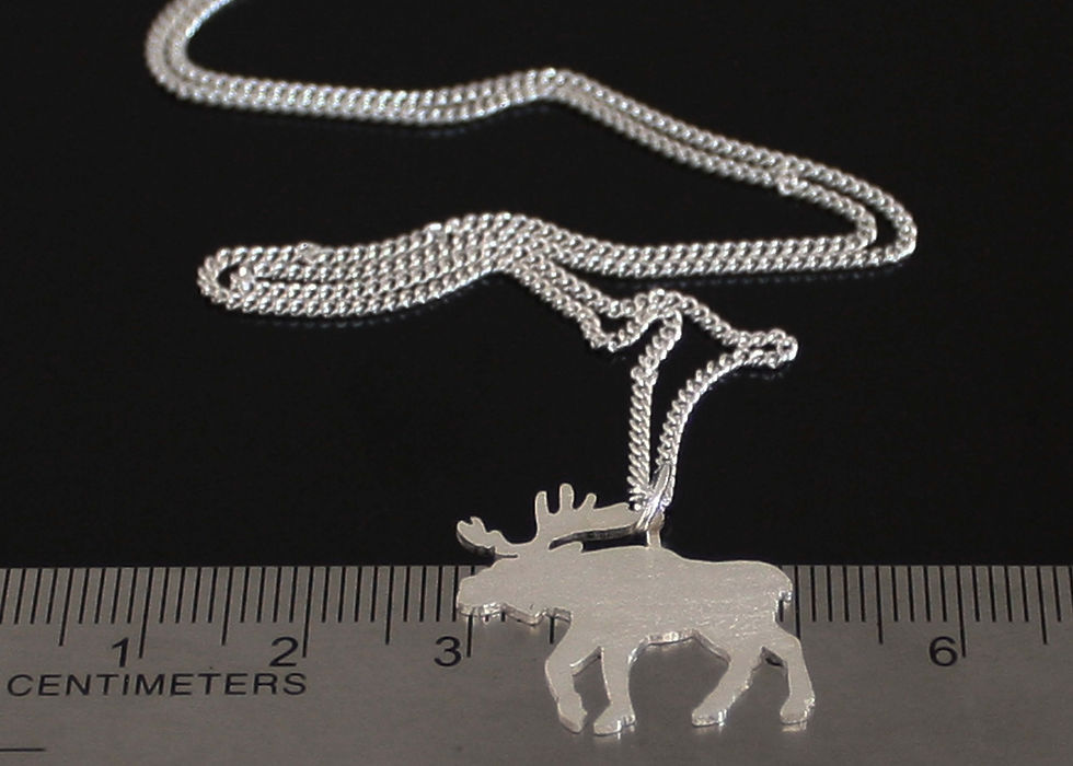 Thumbnail: Tiny Moose Necklace in solid sterling silver. 925 Silver Deer Elk Moose Pendant