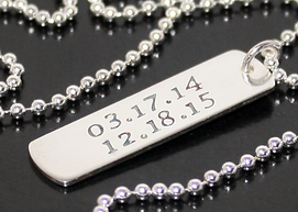 Dog Tag Necklace with hand stamped dates in solid sterling silver