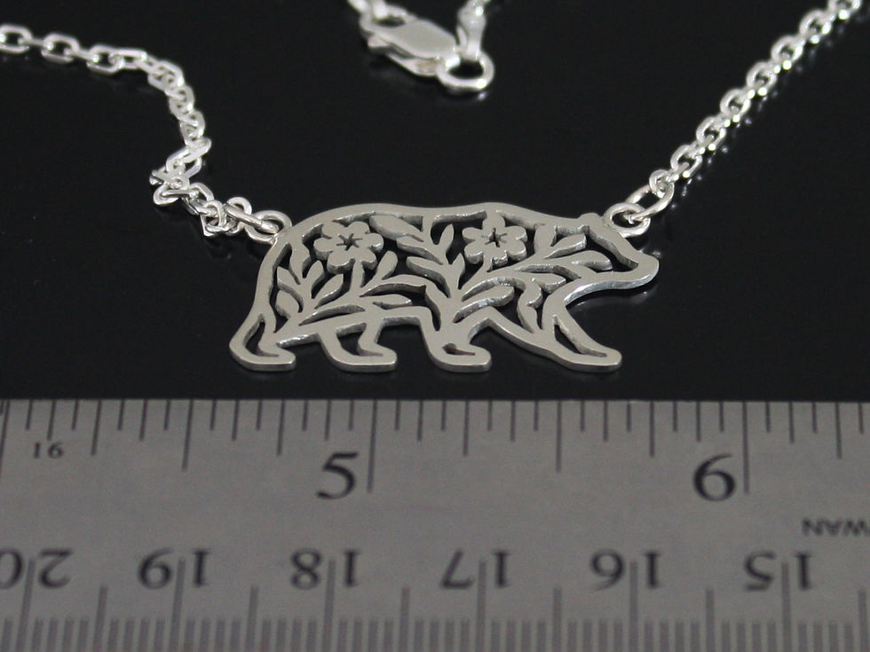 Thumbnail: Sterling Silver Bear Necklace – Hand-Pierced Floral Design