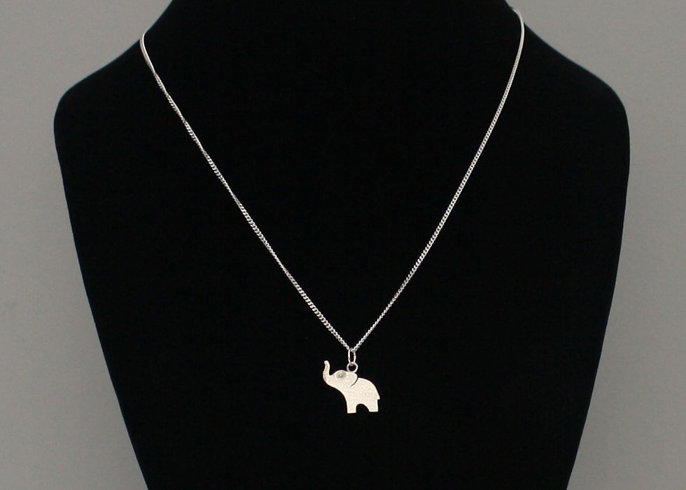 Thumbnail: Tiny Elephant with raised trunk Necklace in solid sterling silver