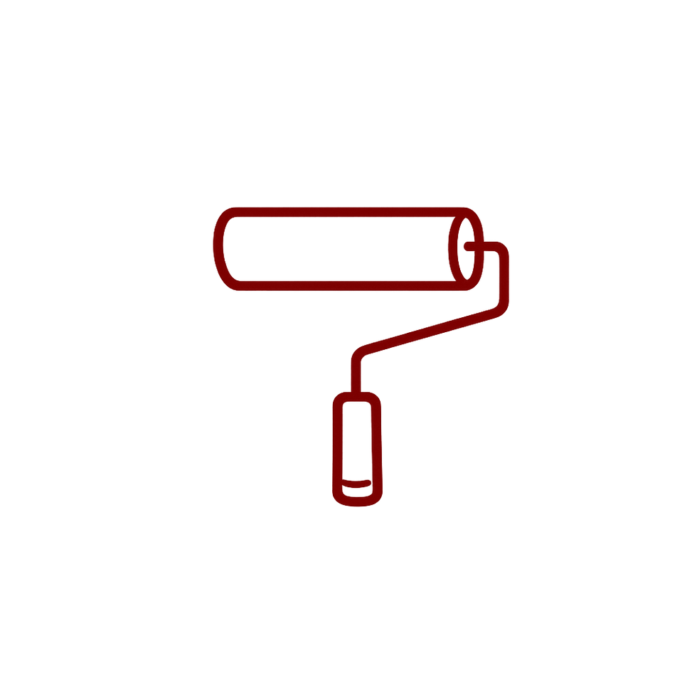 Red paint roller icon for water damage reconstruction.