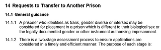 Screenshots of the COPP 4.6 policy which show additions to the policy underneath the header Request to Transfer to Another Prison