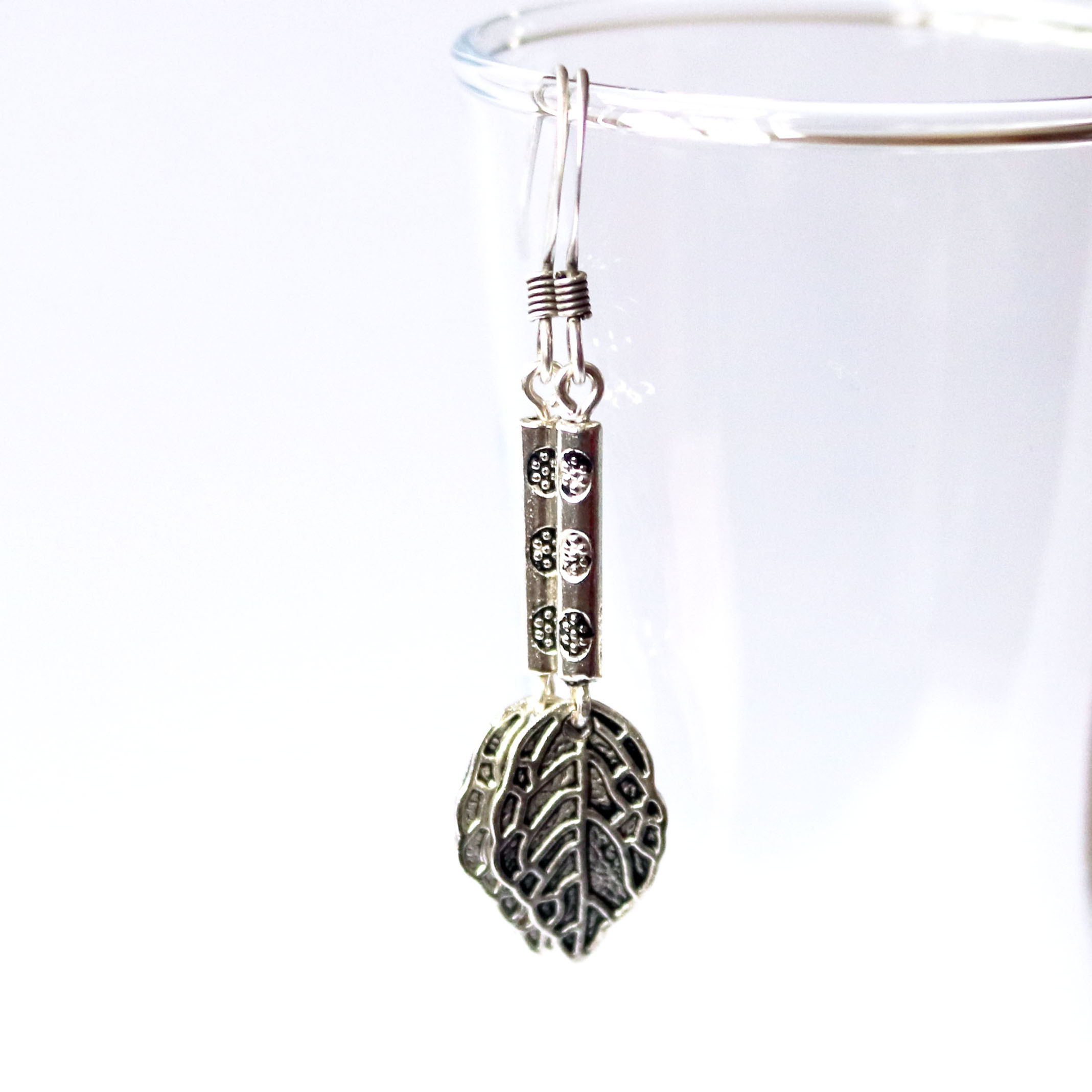 Textured Leaf Beaded Earrings