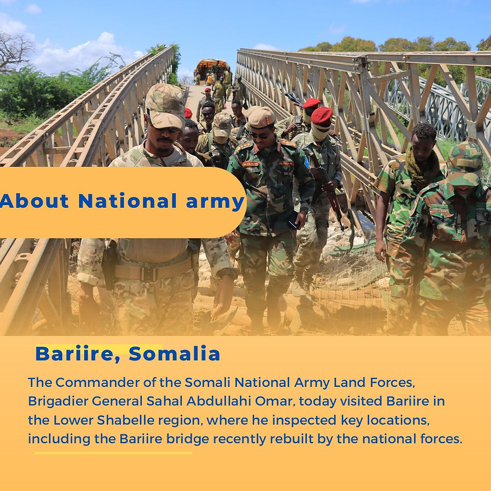 Somali Army Commander Visits Bariire, Vows to Eliminate Remaining Al-Shabaab Hideouts