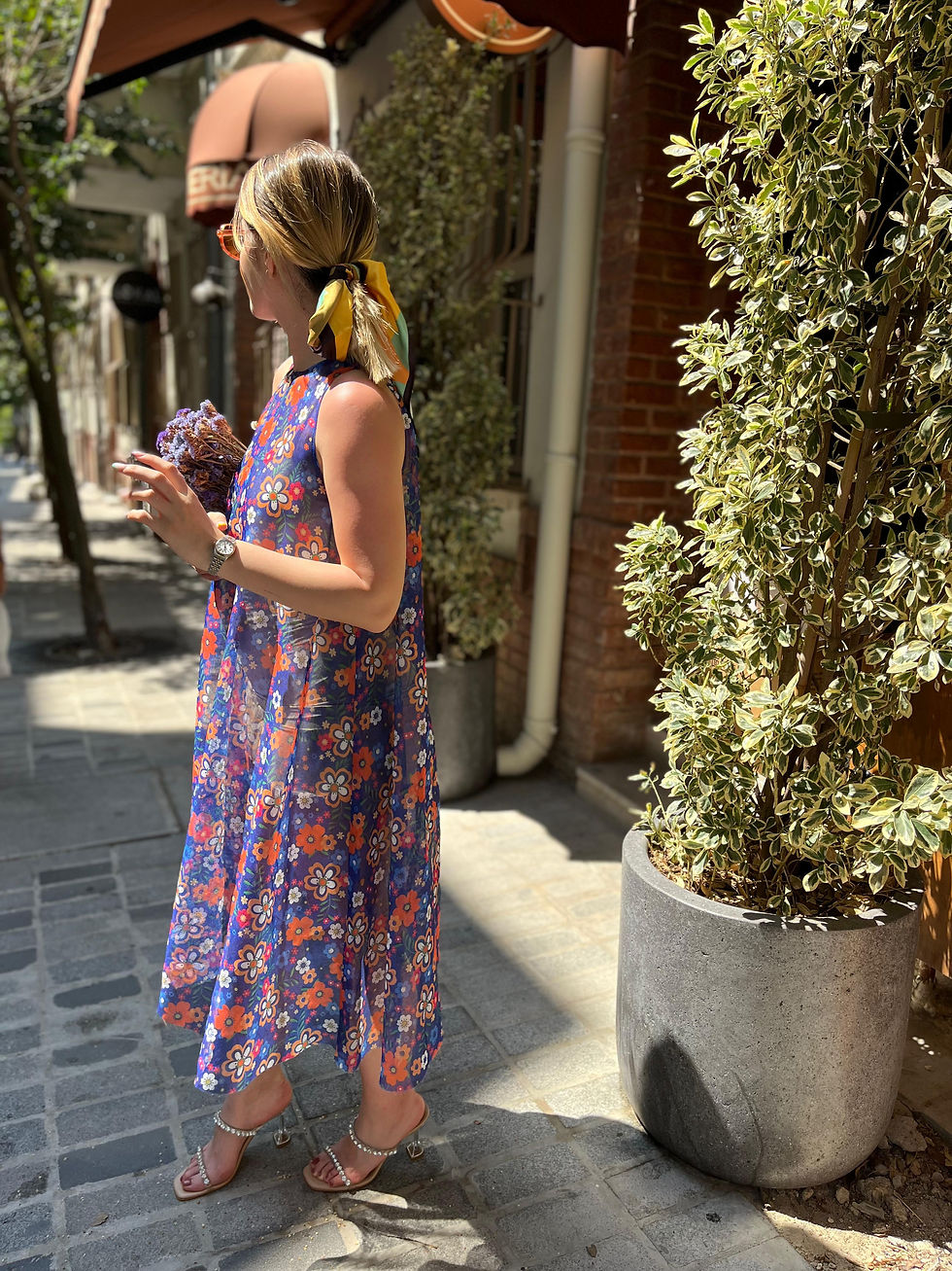 Keten şifon dijital baskı özel tasarım elbise