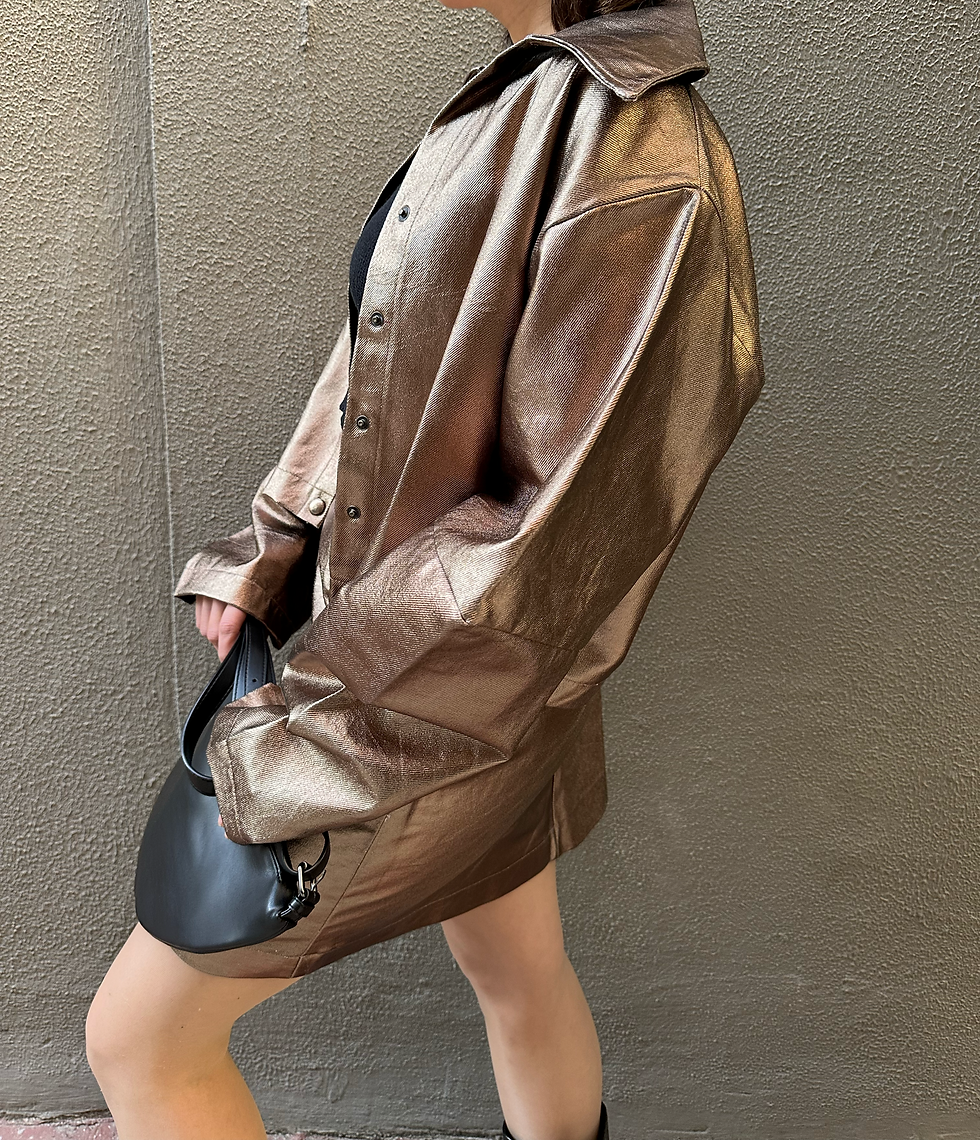 Bakır renk parlak denim origami kol ceket ( Premium koleksiyon)